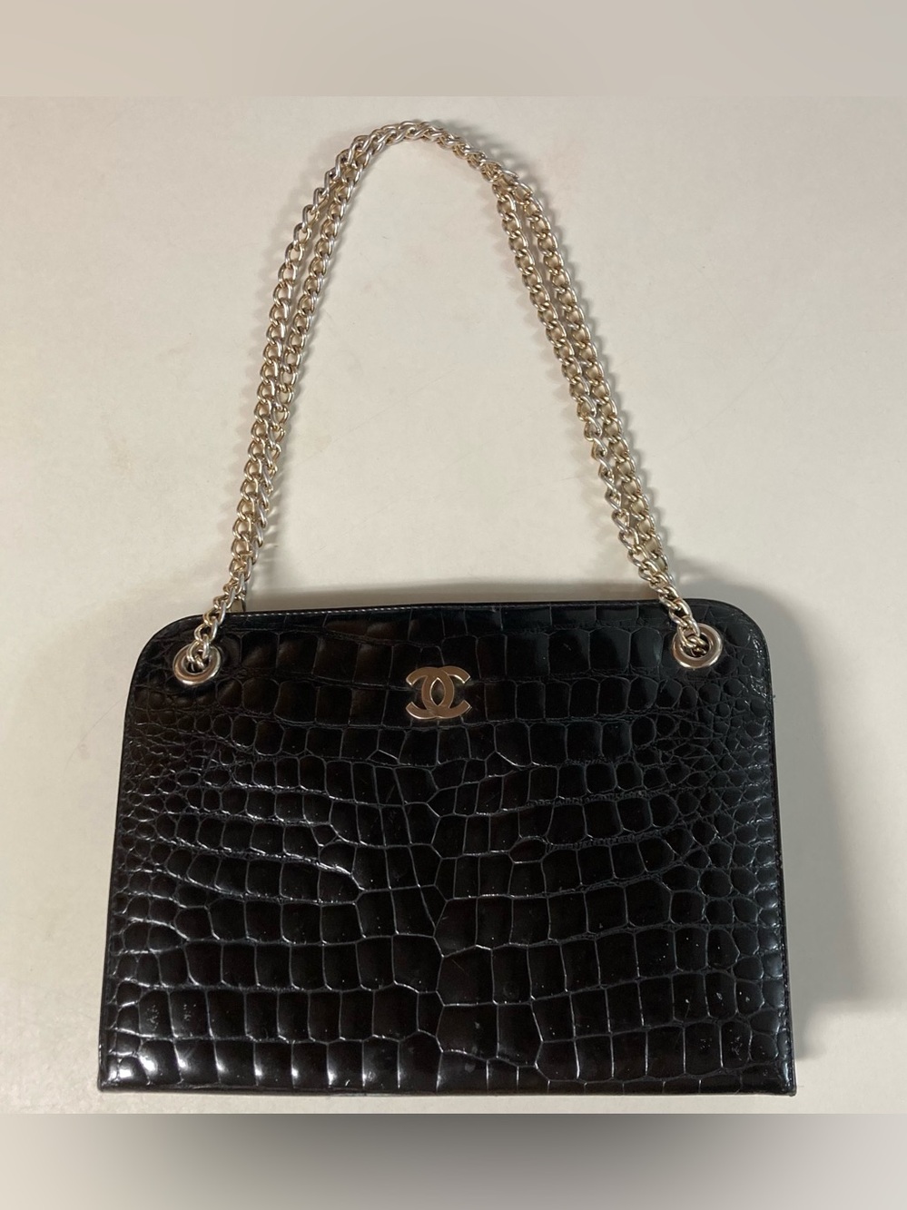 Vintage Croc Embossed Black Chain Purse